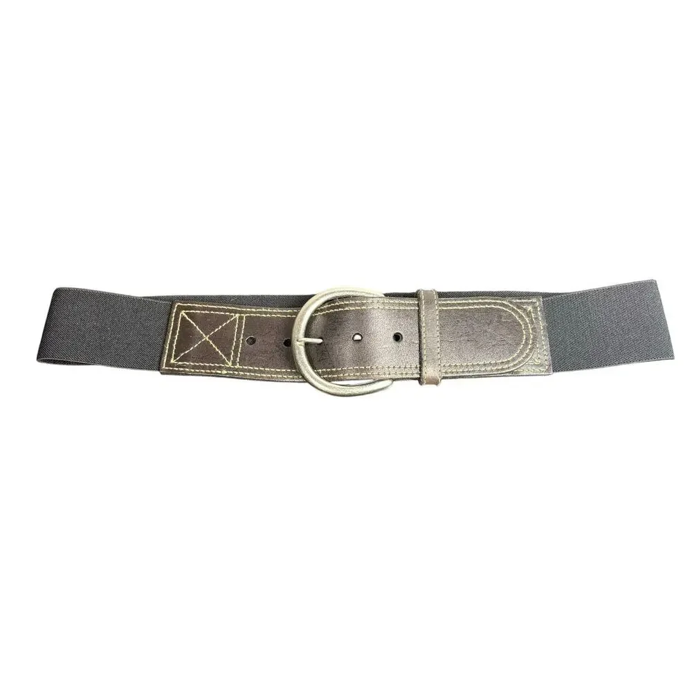 Fossil Stretch Waist Belt Brown Black Silver Round Buckle Sz M 33
